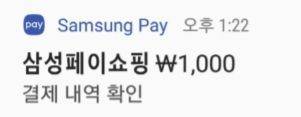 삼성페이 결제 안내 푸시 알림 실제 예시.