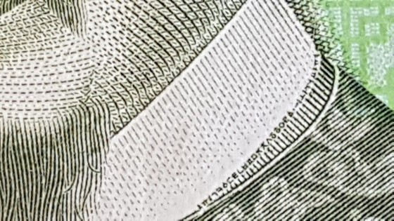 한국은행이 발행한 만원권 지폐를 자세히 살펴보면 세종대왕의 옷깃에 한글 자모가 쓰여 있다. [윤석만 기자]