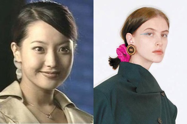 90년대 김희선이 착용한 곱창밴드(왼쪽)과 2018 발렌시아가 쇼에 등장한 곱창밴드/사진=SBS 방송화면 캡처·발렌시아가 홈페이지