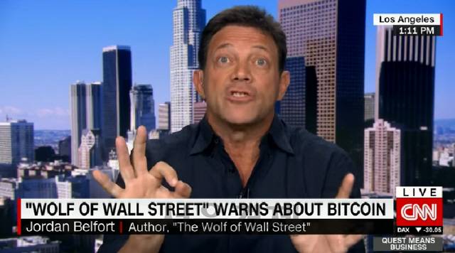 CNBC, CNN 등에서 비트코인 비관론을 펼친 조던 벨포트./ 사진= CNN머니 캡처