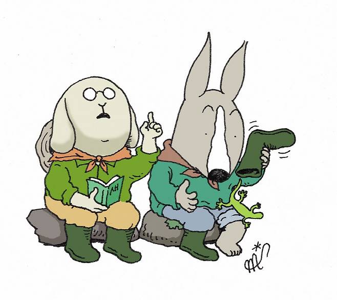 김산하, 김한민 형제가 자신들을 개의 종류인 비글과 불테리어로 표현한 그림 /비룡소 제공