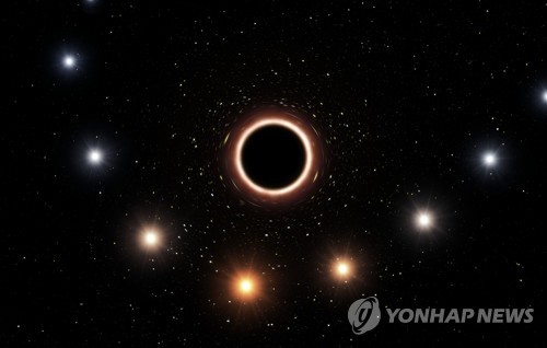 블랙홀 궁수자리 A*를 근접해 지나간 항성 S2 항로 상상도 [AFP=연합뉴스]