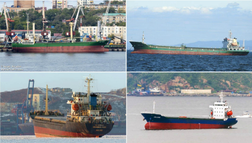 지난해 10월 국내에 북한산 석탄을 들여온 것으로 의심되는 선박들 . 사진은 스카이에인절호 (왼쪽 위부터 시계방향), 샤이닝리치호, 진룽호, 리치글로리호. 마린트래픽사이트 캡쳐