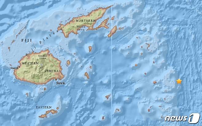 19일(현지시간) 남태평양 피지 바다에서 발생한 규모 8.2 강진 발생 지점 (출처=미국 지질조사국(USGS) 갈무리) © News1