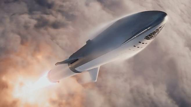 스페이스X가 현재 개발 중인 차세대 초대형 재사용 로켓 ‘빅 팰컨 헤비로켓(BFR)’의 상상도. - 스페이스X