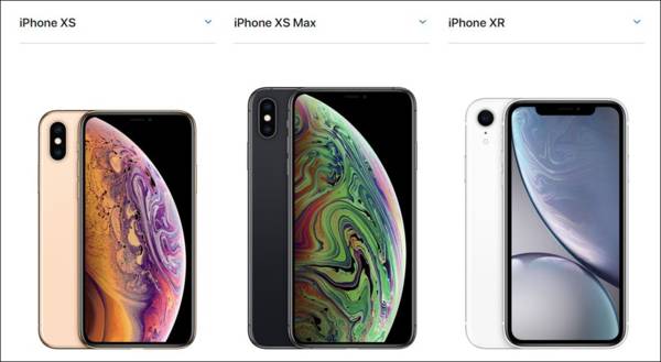지난 12일(현지 시각) 공개된 신형 아이폰인 ‘아이폰XS’와 ‘아이폰XS 맥스’ ‘아이폰 XR’. /애플 홈페이지 캡처