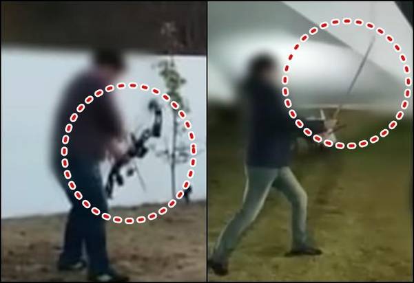 뉴스타파가 공개한 양진호 회장 동영상. 위디스크 직원들이 양 회장의 지시를 받아 석궁과 일본 도검을 들고 닭을 죽이는 모습. /뉴스타파 동영상 캡처