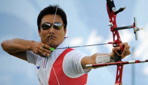 2008 베이징올림픽 당시 남자 개인전에서 박경모가 활시위를 당기고 있다. 제공 | 올림픽사진공동취재단