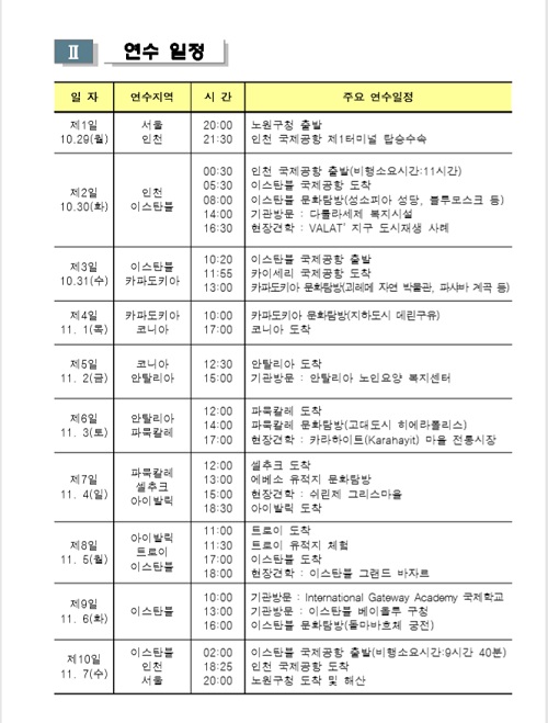노원구의회 국외연수 일정표