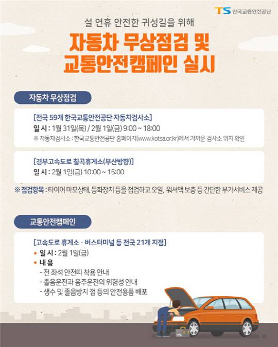 설 연휴 차량 무상점검 및 교통안전캠페인 주요 내용 인포그래픽<한국교통안전공단 제공>