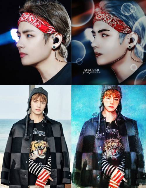 방탄소년단 뷔와 팬아트 사진