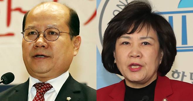 지난 8일 서울 영등포구 국회의원회관에서 열린 공청회에서 문제의 발언을 한 자유한국당의 이종명(왼쪽) 의원과 김순례 의원. 뉴스1. 연합뉴스 지난 8일 서울 영등포구 국회의원회관에서 열린 공청회에서 문제의 발언을 한 자유한국당의 이종명(왼쪽) 의원과 김순례 의원. 뉴스1. 연합뉴스