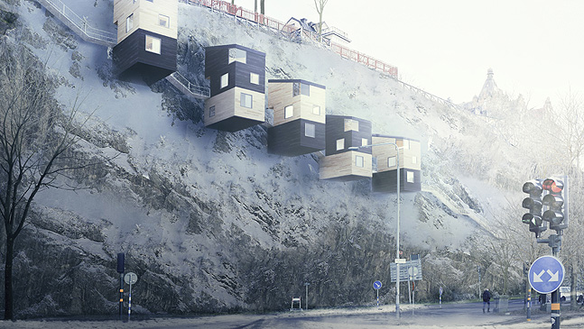 스웨덴 스톡홀름에선 주택난을 해결할 방안으로 도심 절벽에 둥지 모양의 집을 짓는 아이디어가 소개되고 있다. (사진 nestinbox 홈페이지)ⓒ데일리안 DB