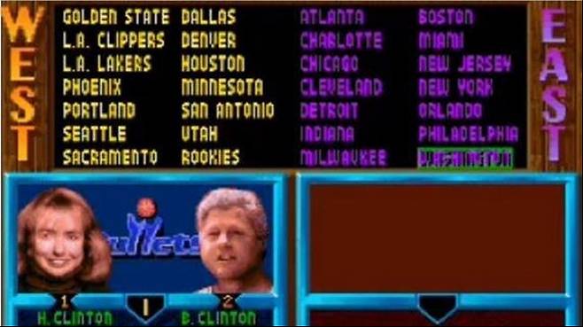 농구 게임 `NBA 잼`에 등장한 빌 클린턴 전 미국 대통령과 힐러리 클린턴 전 국무장관 내외.