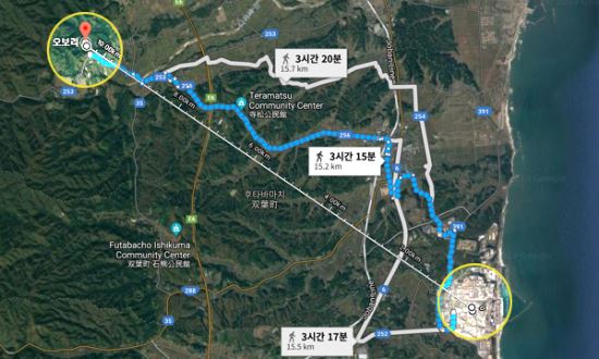 후쿠시마 원전에서 직선거리로 10㎞ 정도 떨어진 오보리 마을. 구글 지도 캡처