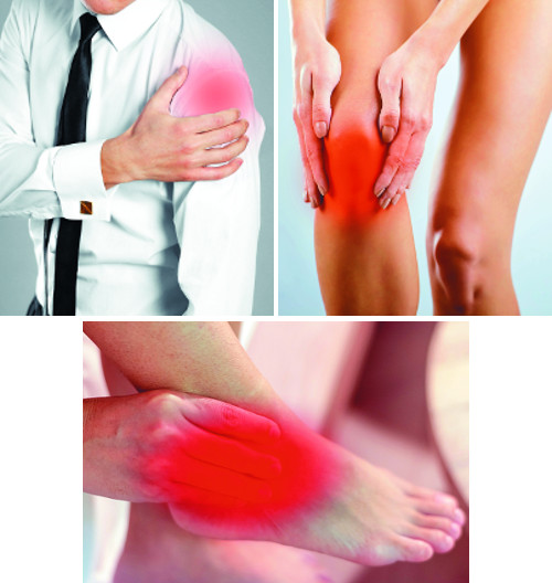 점액낭염이 자주 발생하는 어깨, 무릎, 발목관절 부위(왼쪽 위부터 시계방향). 게티이미지뱅크