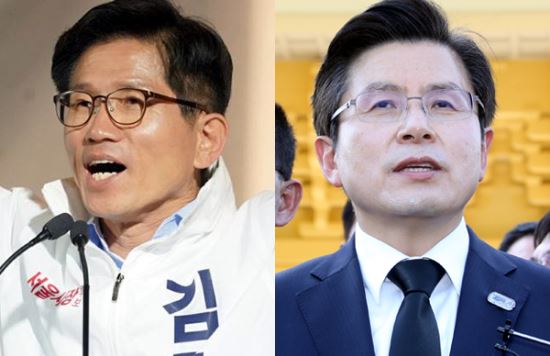 김문수 전 경기도지사(왼쪽)와 황교안 자유한국당 대표. 페이스북 캡처 및 뉴시스