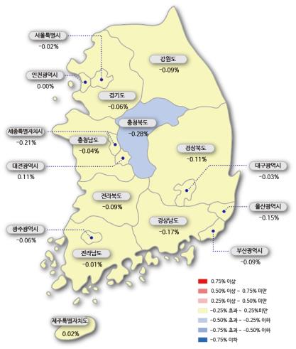 시도별 아파트 매매가격지수 변동률 [한국감정원 제공]