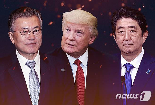 문재인 대통령과 도널드 트럼프 미국 대통령, 아베 신조 일본 총리(왼쪽부터) © News1 DB