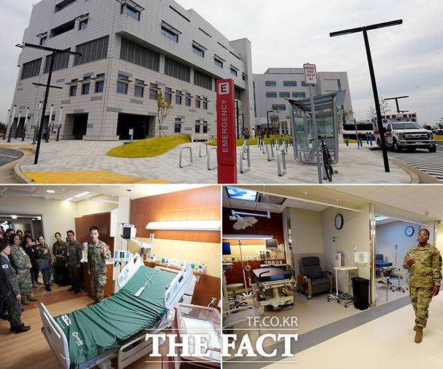 20일 오전 경기도 평택 주한미군기지 캠프 험프리스에서 '브라이언 D. 올굿 육군 병원과 외래진료 센터' 개원식이 열린 가운데 미8군 64의무 여단 관계자들이 병원을 소개하고 있다. /평택=이선화 기자