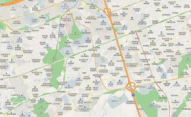 서울 서초역 인근 지도. 카카오맵 갈무리.