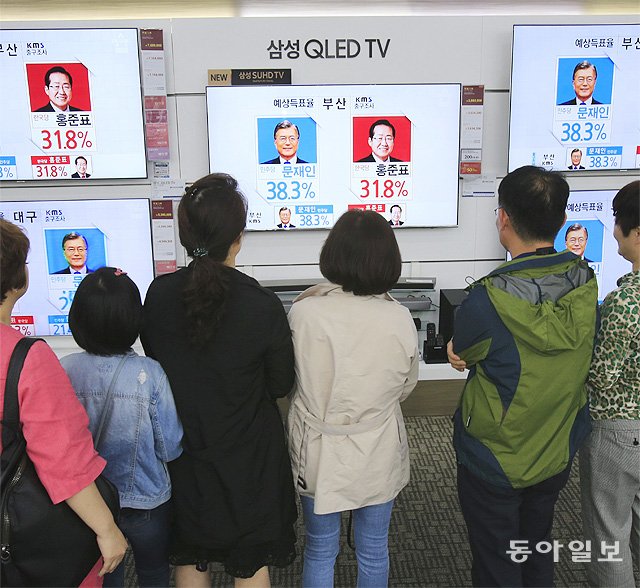 2017년 5월 대선 개표방송을 지켜보고 있는 시민들. 동아일보DB