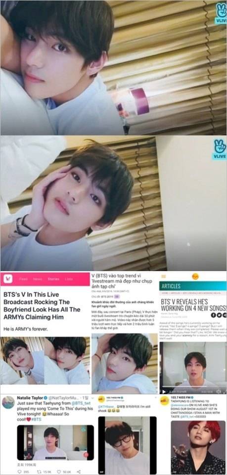 해외매체의 ‘뷔의 V라이브 천상계 비주얼 극찬’ 기사들 / 미국 라디오 103.7 KISS FM의 찬사