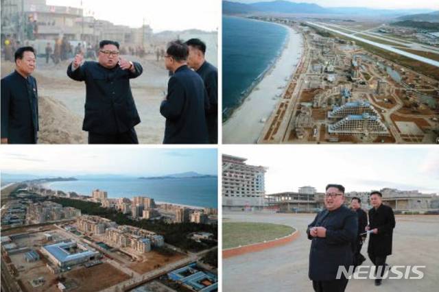 【서울=뉴시스】 북한 노동신문은 김정은 국무위원장이 원산갈마해안관광지구 건설장을 현지지도했다고 지난해 11월1일 보도했다. 2018.11.01. (출처=노동신문) photo@newsis.com