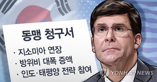 마크 에스퍼 미국 국방장관 '동맹 청구서' (PG) [장현경 제작] 일러스트