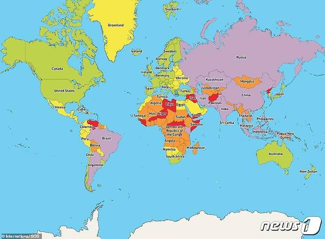 세계 의료 안전 지도 (인터내셔널SOS) © 뉴스1