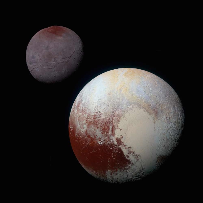 뉴호라이즌스호가 보내온 명왕성과 위성 카론의 모습. 사진=NASA/JHUAPL/SwRI