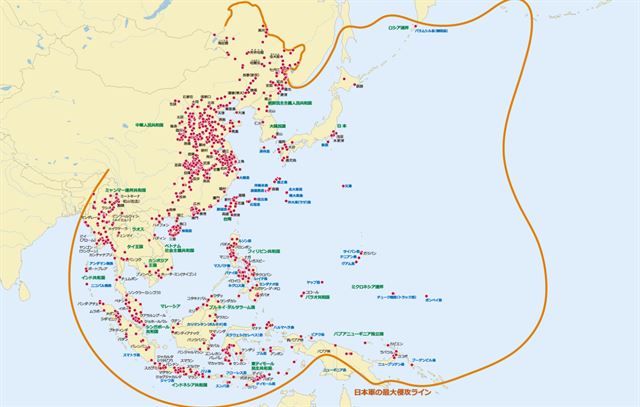 ‘여성들의 전쟁과 평화 자료관(wam)’이 7일 공개한 일본군 위안소 지도. wam 웹사이트 캡처