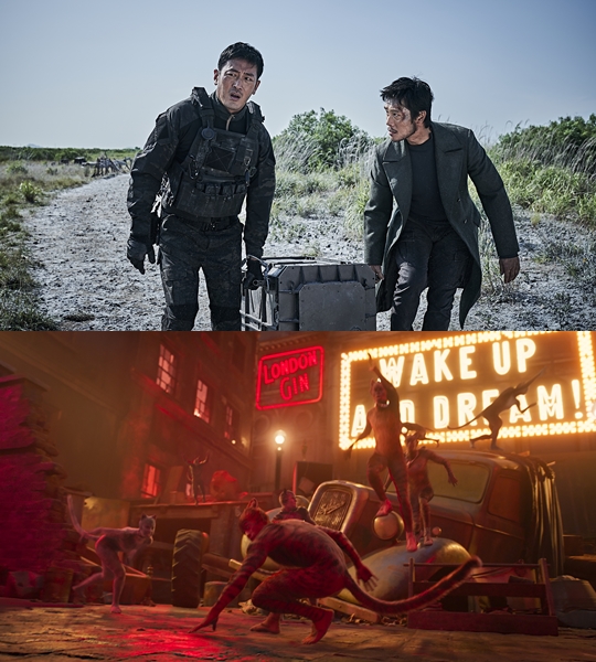 연말 시즌 개봉한 영화 '백두산'(위 사진)과 '캣츠'. 각 영화사 제공