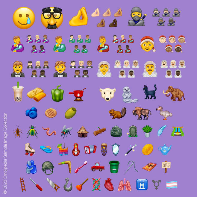 2020년 새 이모지들. ⓒ 2020 Emojipedia