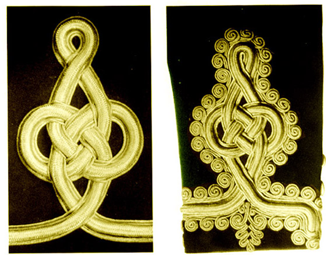 1902년 영국군 포병 장교 옷소매의 오스트리아 매듭 장식. 좌측은 중위, 우측은 대위의 것이다. /사진=ⓒbritishempire.co.uk