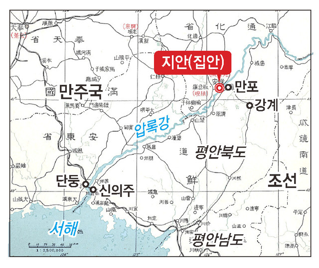 1930년대 만주국 시절, 퉁거우현 지안 일대의 지도.