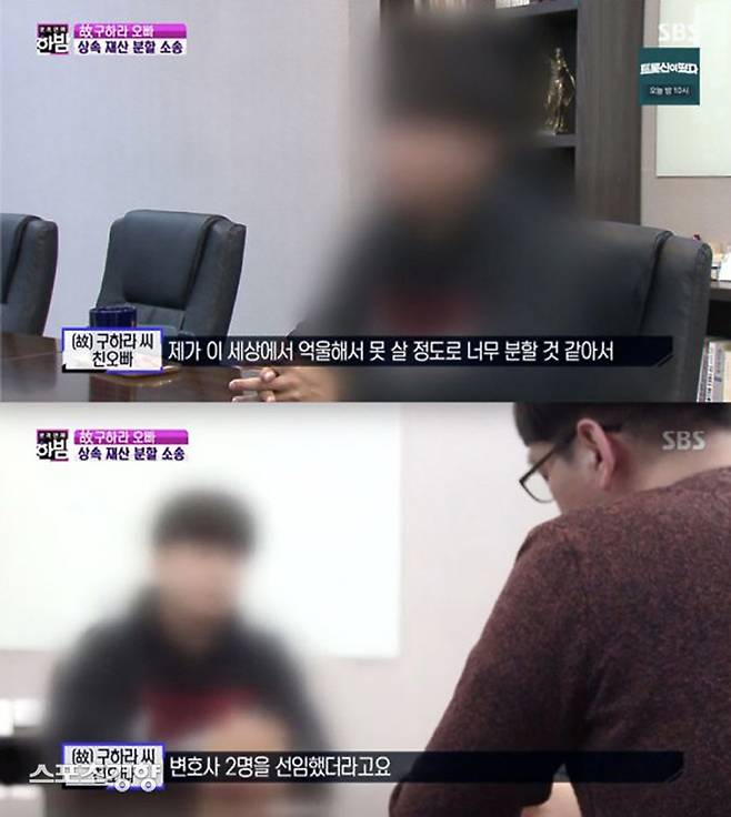 고 구하라의 친오빠 ㄱ씨가 모친과 상속재산 분할 심판 소송을 제기한 이유를 밝혔다. SBS 방송 화면