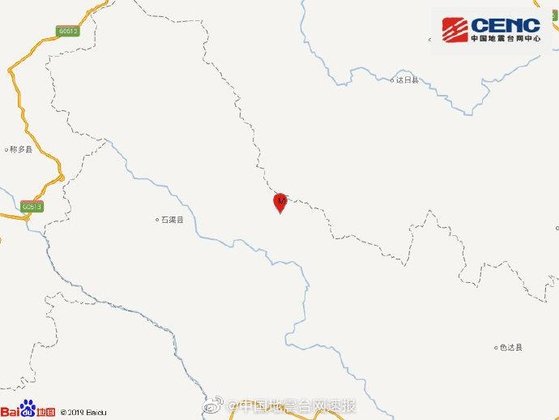 1일 오후 지진이 발생한 중국 쓰촨성 지역. 중국지진대망=연합뉴스
