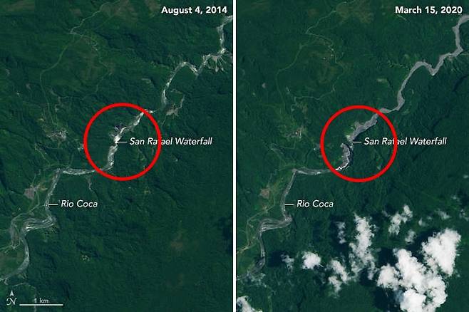 거대한 싱크홀이 발생한 뒤 폭포수가 사라져 버린 에콰도르 최대 폭포