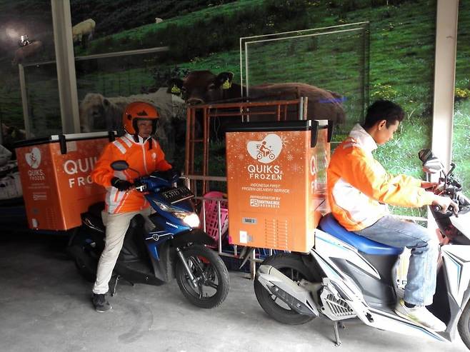 인도네시아의 한인 스타트업 퀵스, 냉장·냉동 박스로 식품 배달 [자카르타=연합뉴스]