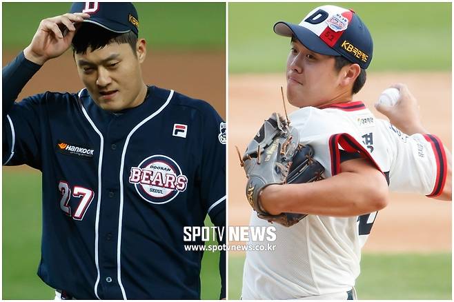 ▲ 두산 베어스 김강률(왼쪽)과 김명신이 27일 라이브피칭을 진행했다. ⓒ 한희재 기자