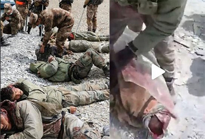 (사진 좌측)중국군의 공격으로 초주검 상태가된 인도 군인들과 (사진 우측)인도군의 공격으로 심각한 부상을 입은 중국군의 모습. [웨이보 캡쳐]