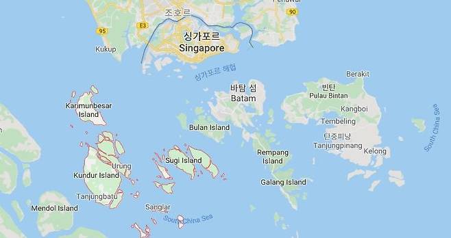 인도네시아-싱가포르 사이 바다 [구글맵]