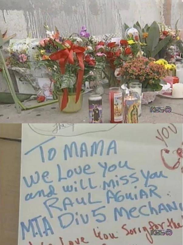 홍씨가 사망한 후 그가 운영하던 가게 ‘밴네스 스토어’ 앞에 추모의 마음을 담은 꽃과 양초, 편지들이 놓여있다. KBS 뉴스9 캡처