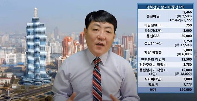 북한 국경경비대 초소장 출신 탈북민 홍강철씨가 15일 유튜브 채널 ‘왈가왈북’을 통해 대북 전단 살포에 드는 상세 비용을 공개했다. 유튜브 갈무리.
