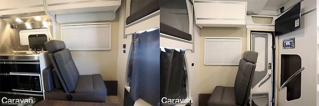 좌측은 주방이 위치하고 우측은 출입구와 화장실겸 샤워실이 마련되어 있다