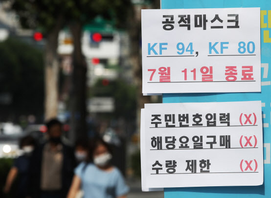 지난 8일 서울 시내 한 약국에 공적 마스크 판매 종료 안내문이 붙어 있다. (사진=뉴시스)