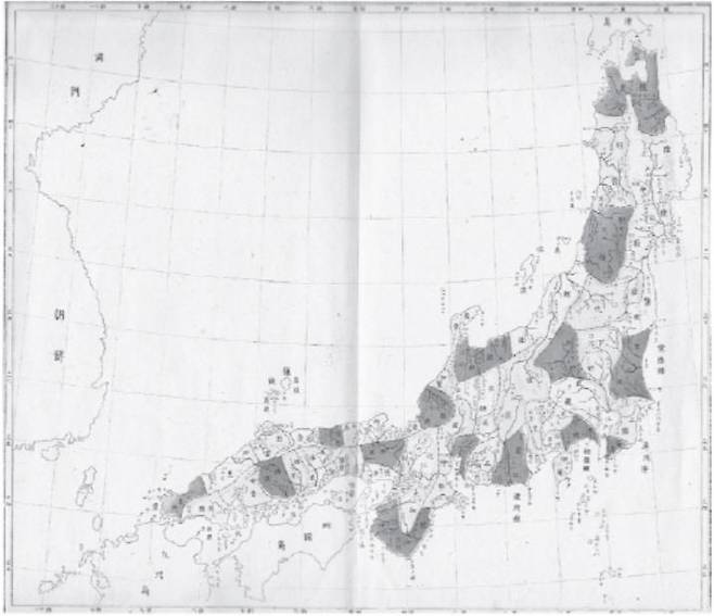 1889년판 '개정일본지지요략' 속 '일본본주전도' 일본 혼슈(本州)를 그린 지도에 울릉도와 독도가 표시돼 있지 않은 것을 알 수 있다. [한철호 교수 제공. 재판매 및 DB 금지]