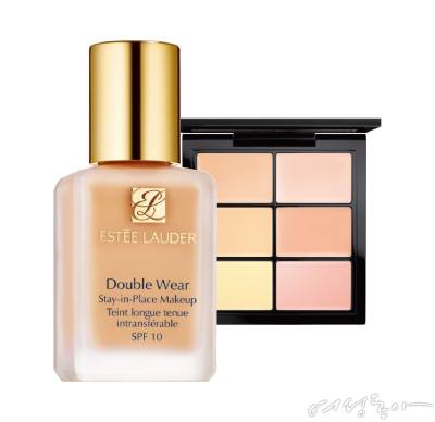 에스티로더 더블웨어 스테이-인-플레이스 메이크업 SPF10 PA++ 30ml 7만원(왼쪽). 맥 스튜디오 픽스 컨실러 & 코렉트 팔레트 5ml 4만6천원.