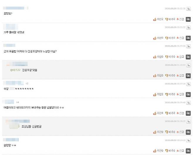 ‘일간베스트’ 광주 유골함 침수 게시물 댓글 캡처.